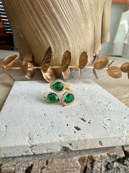 GINERA || Adjustable Statement Ring with green Stones