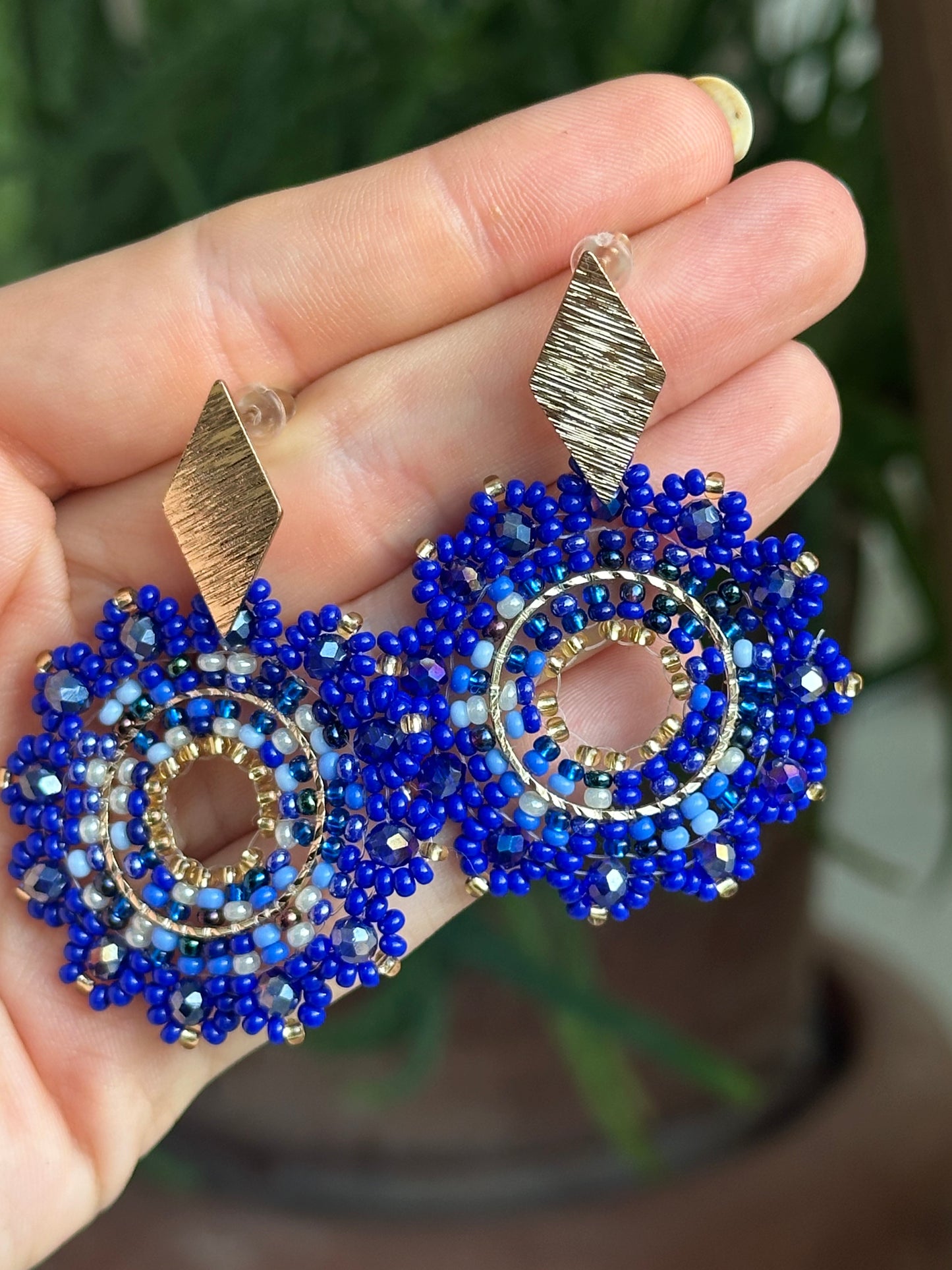 LINA|| Handmade Round Earrings Blue