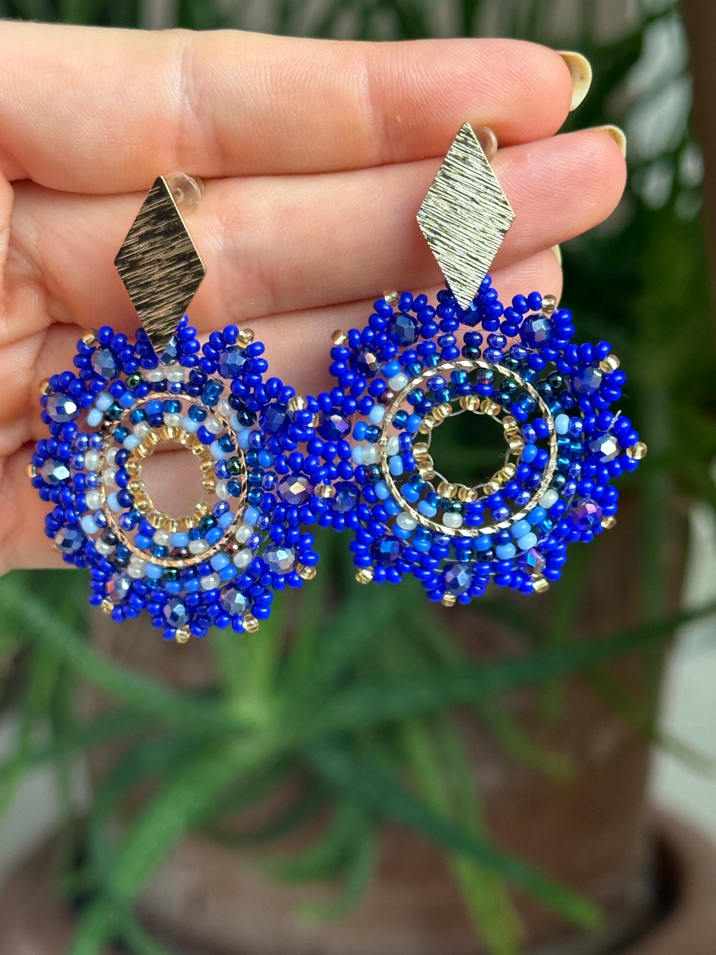 LINA|| Handmade Round Earrings Blue