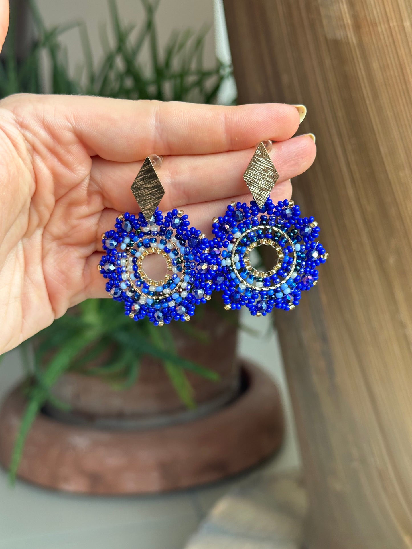 LINA|| Handmade Round Earrings Blue