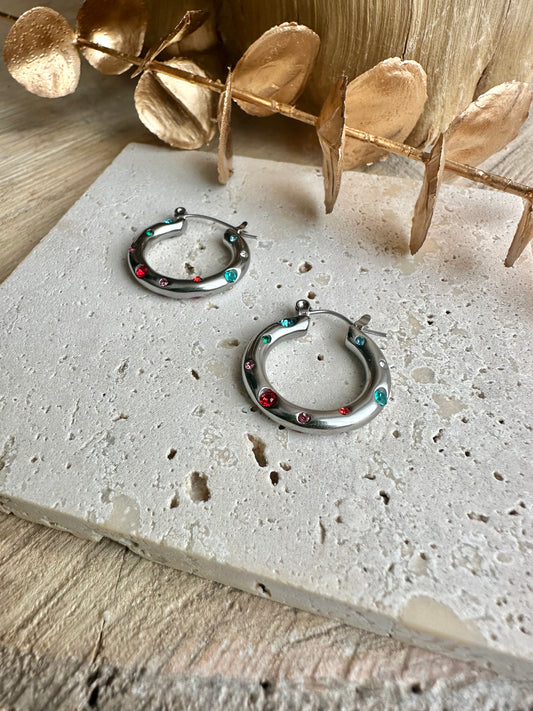 DELICA || Colorful Zirconia Hoops Silver