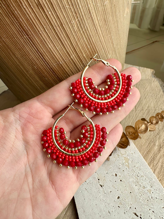 AIMA || Handmade Earrings Red Gold